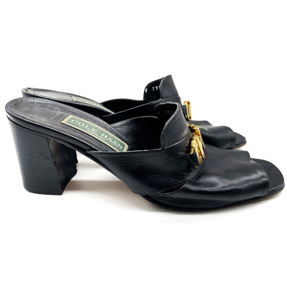 Cole Haan Open Toe 3.0 inch heels Made in Italy Size 8.5 Leather Sole Black - Picture 3 of 6